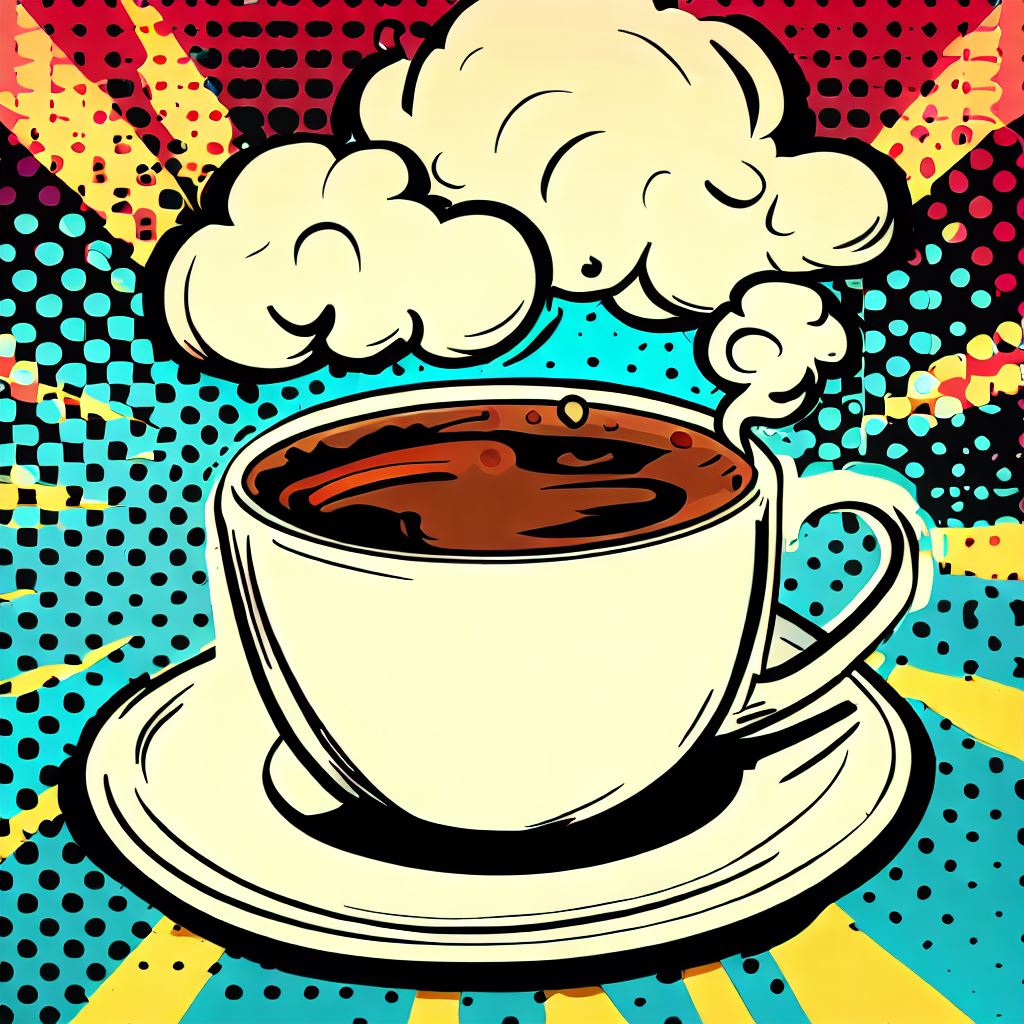steaming cup of coffee, pop art
