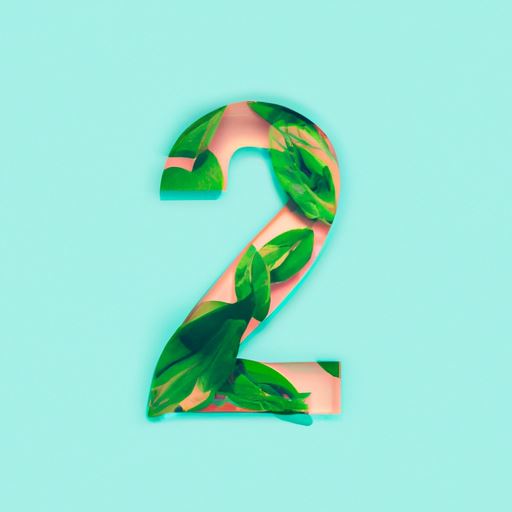 the number 2 made out of leaves, on a teal background, photorealistic