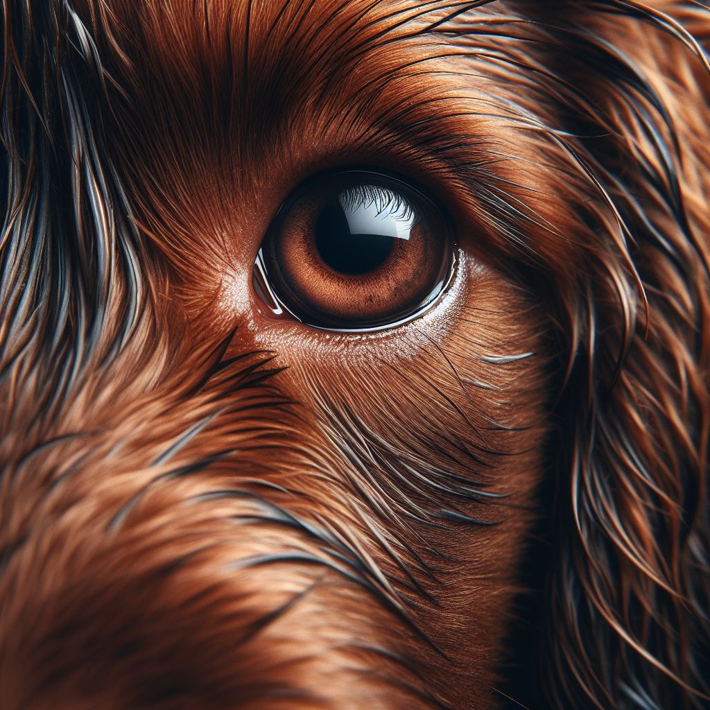 A close-up of a dog's eye