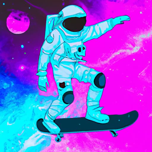 astronaut skate boarder in space, in the stlye of vaporwave