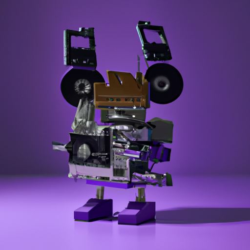 robot made of analog stereo equipment, light purple background, digital art