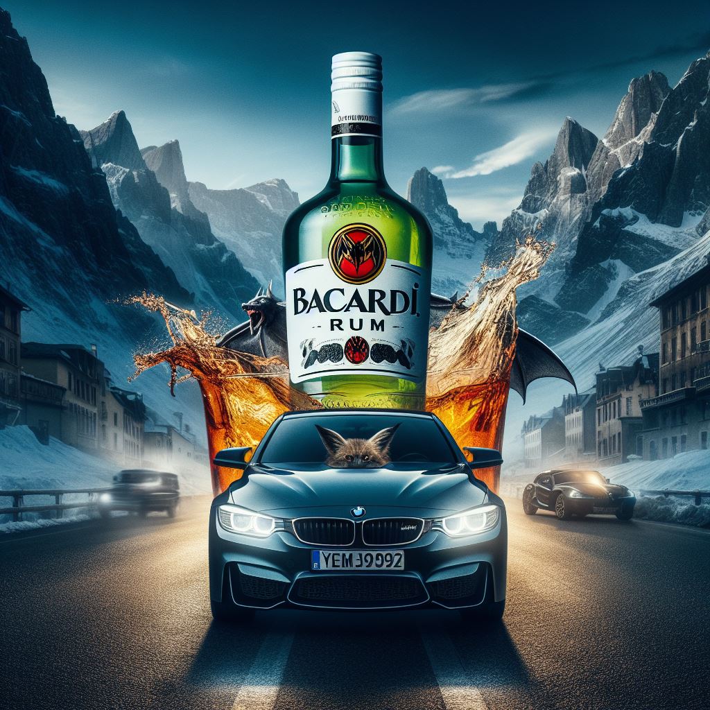 A picture which incorporates bacardi rum and BMW cars