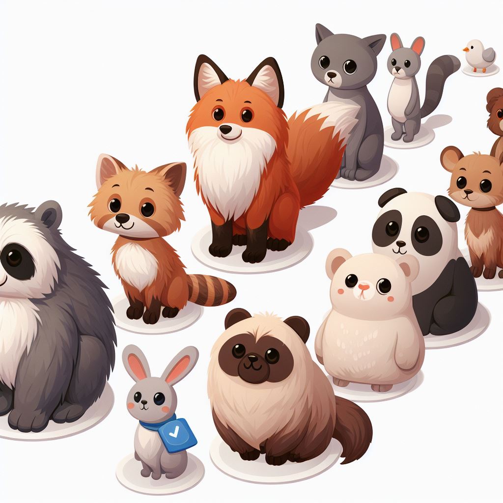 animals are queueing in a shop, they stand on white circles, there is some distance between each circle, furry cartoon style