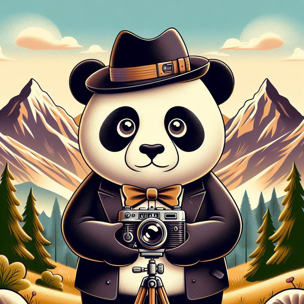 a cartoon panda holding a camera