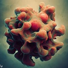 Design a surreal and artistic vision of a squamous cell carcinoma molecule.