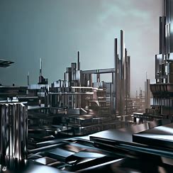 Imagine a sleek, modern cityscape made entirely of stainless steel