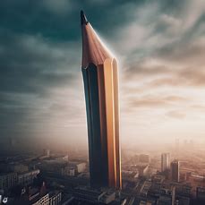 A pencil that is giant in size, enveloping a cityscape