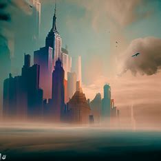Create a surreal representation of New York City, depicting its famous landmarks in an unexpected, dreamlike manner.