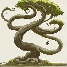 Design a tree with stout trunks and branches that twist and bend like a snake's.