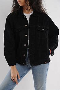 Image result for Black Denim Jacket with Fur