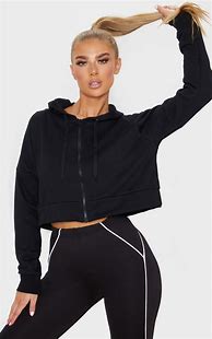 Image result for Cropped Hoodie with Elastic Waist Black