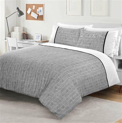 NightComfort Grey & White Smart Striped Duvet Cover & Pillow Cases  