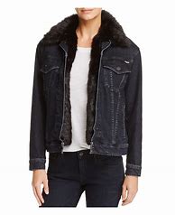 Image result for Fur Lined Black Denim Jacket