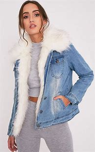 Image result for Denim Fur Jacket Beige Color