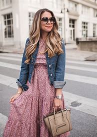 Image result for Casual Dress with Denim Jacket