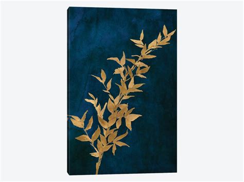 Gold Leaves on Navy II Canvas Art Print by Lanie Loreth   iCanvas
