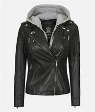 Image result for Black Leather Jacket Women's Hood