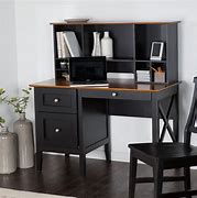 Image result for Black Desk with Wood Drawers and Hutch
