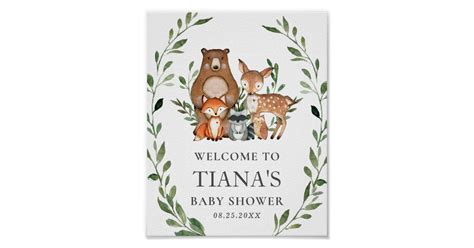 Woodland Animals Greenery Baby Shower Welcome Sign   Zazzle 