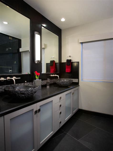 Sleek Bathroom with White Lacquered Cabinets and Vessel Sinks   HGTV