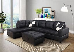Image result for Aycp Furniture L Shape Sectional Sofa With Ottoman, Left Chaise, Black Faux Leather, Size: Standard