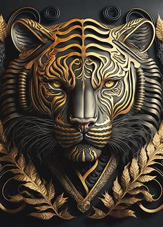 'Tiger Golden Art Deco' Poster, picture, metal print, paint by Luong ...