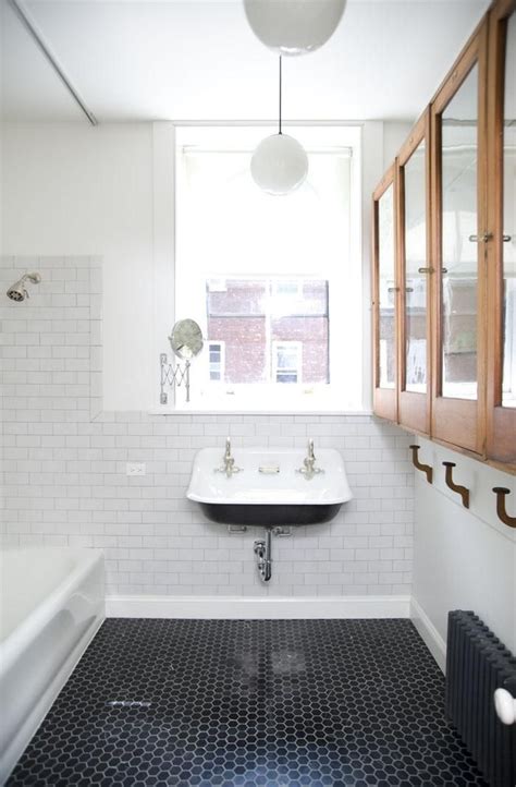 Hexagon black floor tiles   Bathroom Bliss   Pinterest   Basin sink  