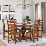 Image result for Solid Wood Round Dining Table and Chairs