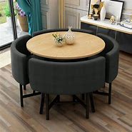 Image result for 39.4" Round Wooden Small Dining Table Set 4 Upholstered Chairs For Breakfast Nook Balcony