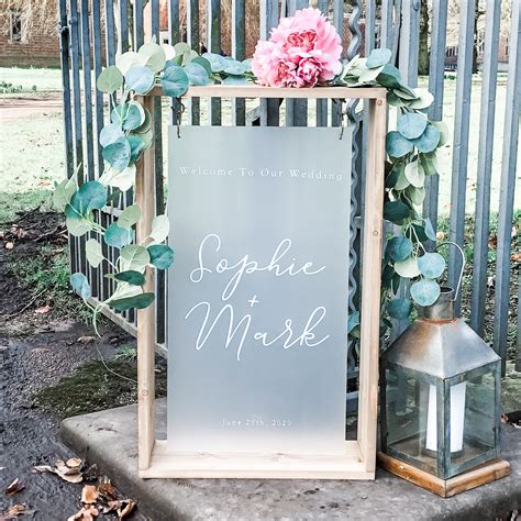 Frosted Hanging Acrylic Wedding Sign With Wood Frame