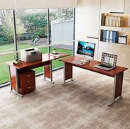 Image result for L-shaped Desk with Cabinets