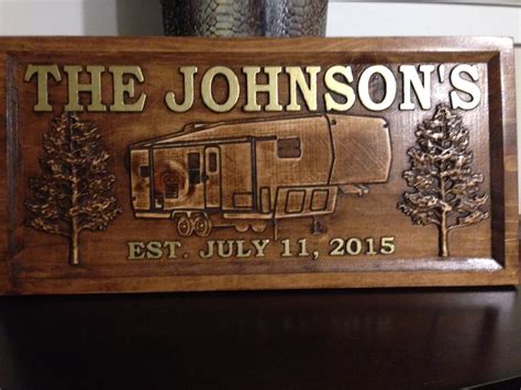 Wood Carved Camper Sign, 7 Pattern Choices, Personalized Signs, Camping  