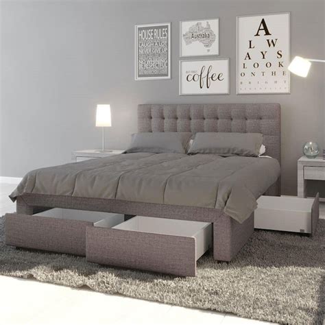 Martina Fabric Bed with Storage Drawers Queen   Brown   Buy Queen Bed  