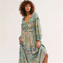 Image result for Old Navy Women's Long-Sleeve Tiered Floral Maxi Swing Dress - Green - Tall Size XS