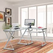 Image result for L-shaped Corner Desk with Keyboard Tray
