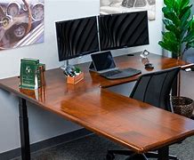Image result for l shaped sit stand desk with keyboard tray