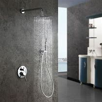 Image result for Modern Ceiling Mounted Thermostatic LED 16" Rain Shower System With Handheld Shower & 6 Body Sprays In Polished Chrome