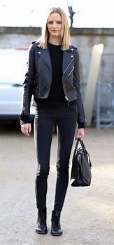 Image result for Black Leather Jacket Girl Outfit