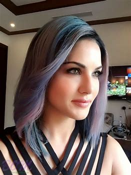 Sunny Leone in her new style with bluepurple hairs photo