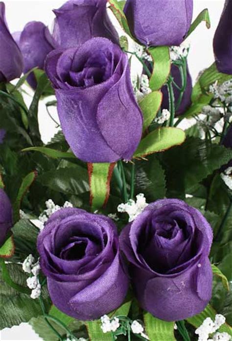 Artificial Silk Purple Closed Rose Bud & Baby's Breath Bush   Bushes  
