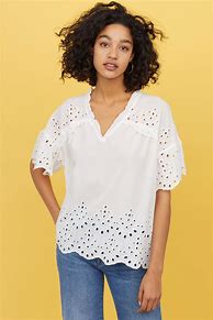 Image result for Women's Blouse Eyelet Top Solid Colored V Neck Daily Lace Long Sleeve Tops White S