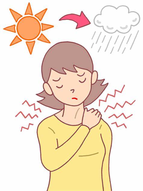 「気象病・天気痛・気圧変化・肩こり・頭痛・神経痛」のイラスト | 介護テーマの無料イラスト・クリップアート集
