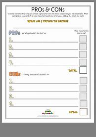Image result for Free Printable Pros and Cons Worksheet