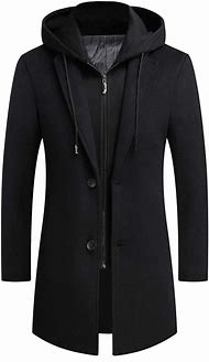 Image result for Coat Jacket Wool Hooded Black