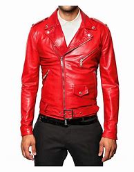 Image result for Men's Red Leather Biker Jacket