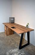 Image result for Dark Natural Wood and Metal Long Desk