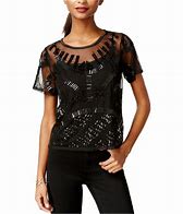 Image result for Bar III Womens Embellished Illusion Pullover Blouse, Black, X-Small