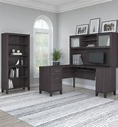 Image result for Grey L-shaped Desk with Hutch