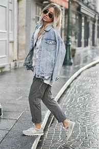 Image result for Women Denim Jacket Oversized Outfit