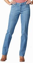 Image result for Women's Lee Instantly Slims High Waisted Straight-Leg Jeans, Size: 10 Short, Dark Blue